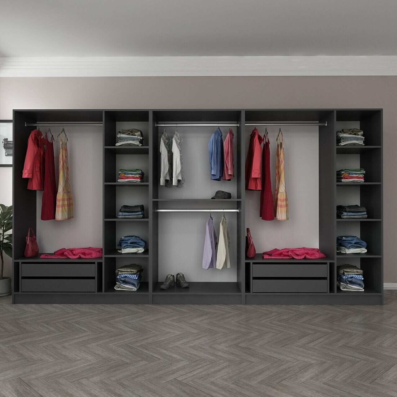 Dulap pentru haine, Hanah Home, Nisa, 360x210x52 cm, Antracit — imaginea 6