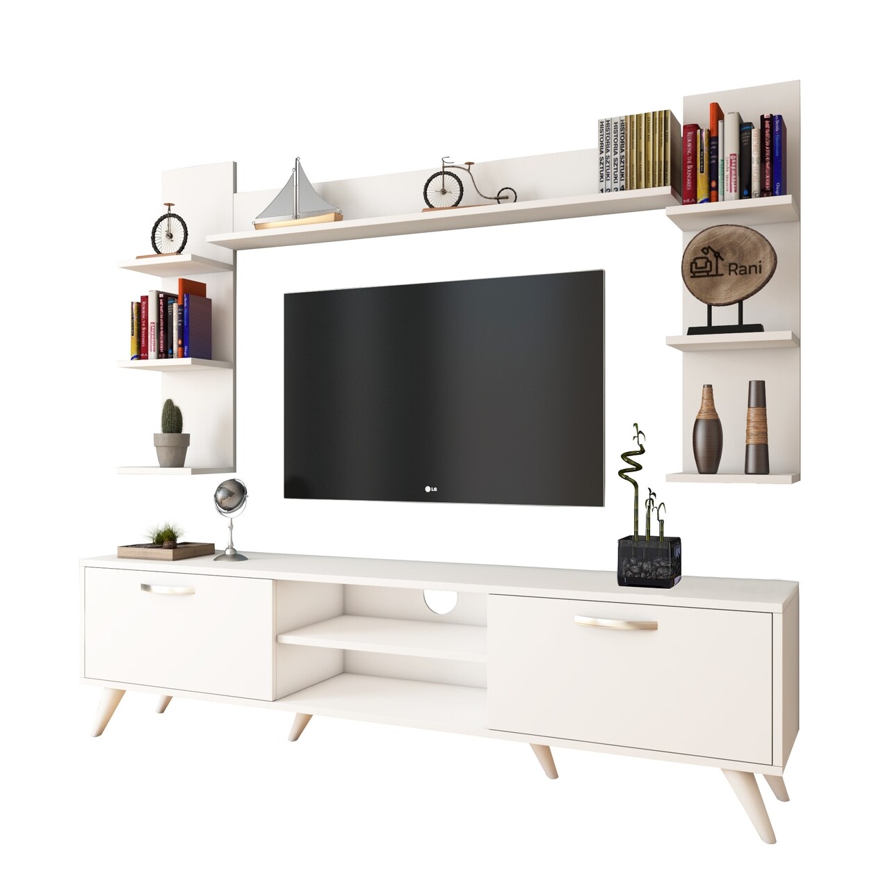 Comoda TV Cu 3 Rafturi De Perete M23 - 275, Wren, 180 X 35 X 48.6 Cm/90 Cm/133 Cm, White