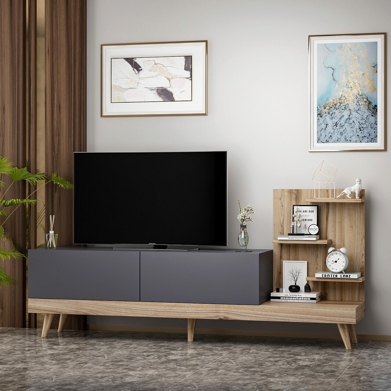 Comoda TV, Inarch, Dizayn, 180x82x37 cm, Antracit / Nuc - 2 | YEO
