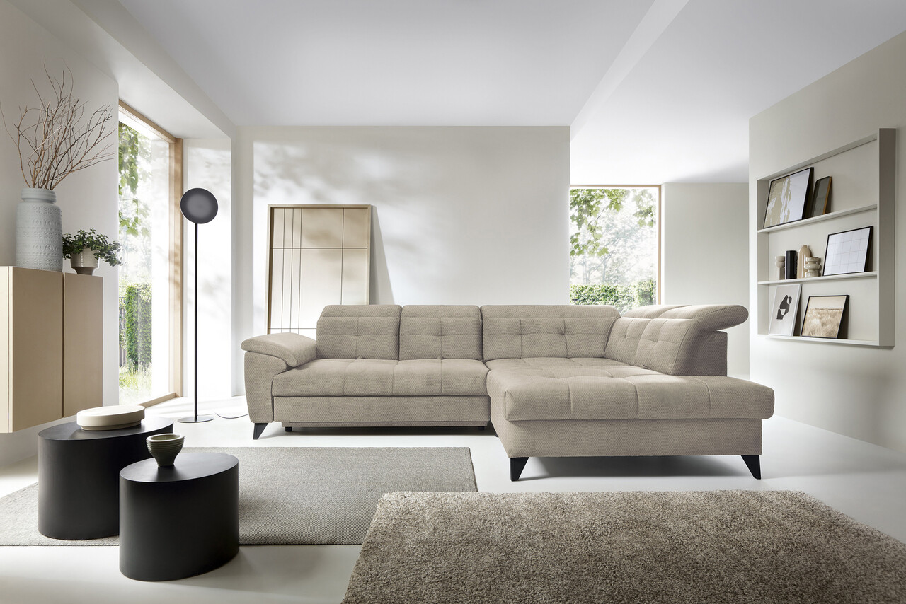Coltar extensibil dreapta 5 locuri ELTAP, RT-20RAQ, Inferne, 297x210x107 cm, lemn/poliester, bej deschis