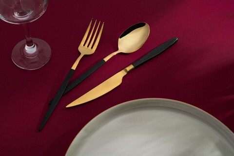 Set de tacâmuri (12 piese), L'essentiel Maison, 294HRO1109, Furculiță de masă: 21 x 2,5 cm (4 bucăți), Aur/Negru