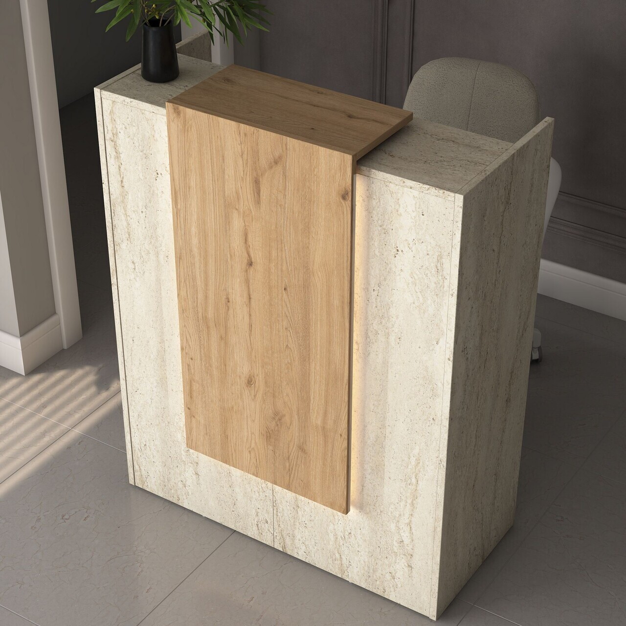 Masa de receptie, Hanah Home, MA104, 90x110x40 cm, PAL melaminat, Travertin / Nuc - view 4