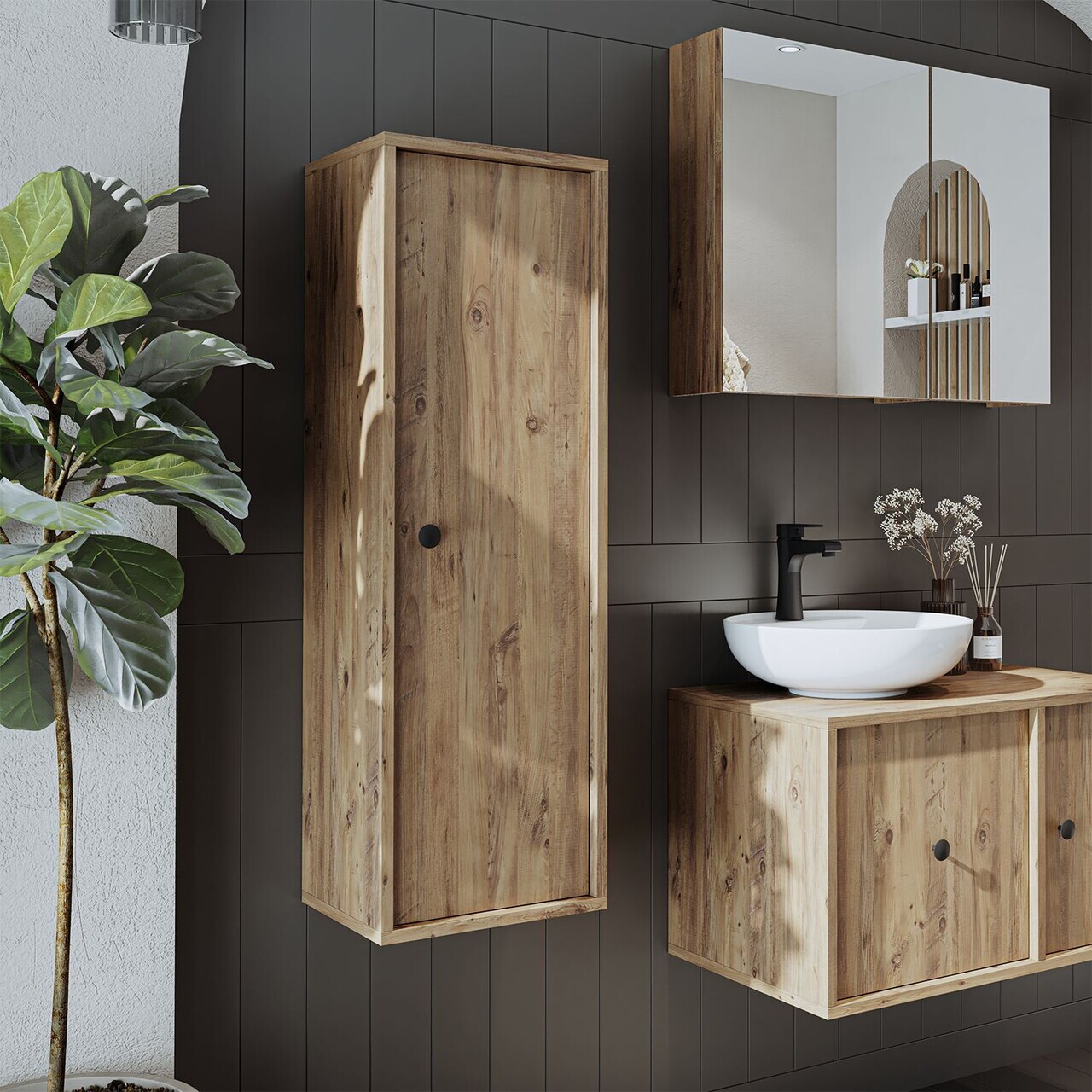 Dulap de baie, Hanah Home, 2217, 35x110x30 cm, MDF, Maro