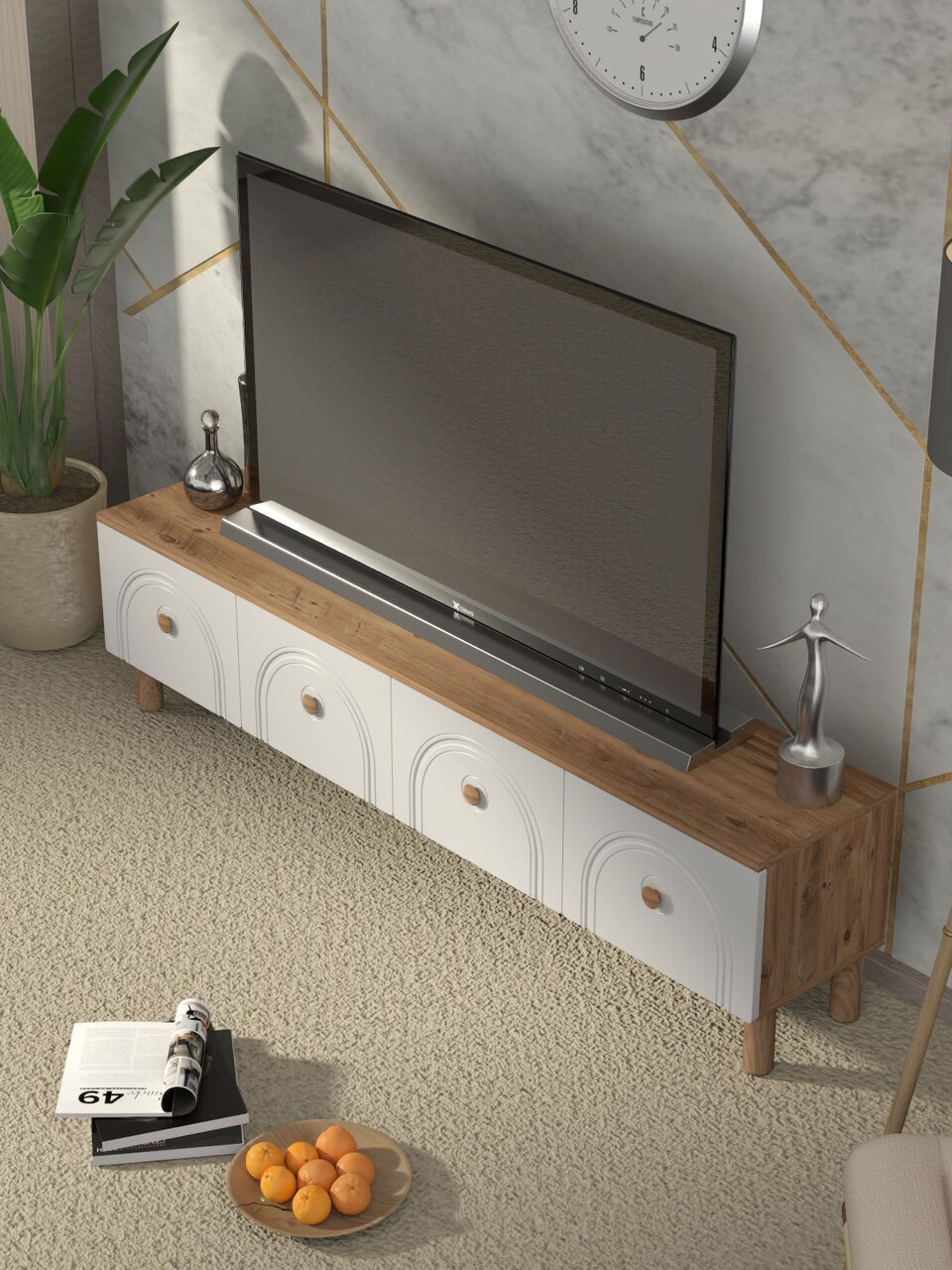 Comoda TV, Hanah Home, Serenta, 180x47x35 cm, PAL, Pin Atlantic / Alb - view 4