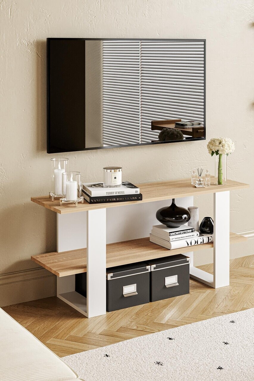 Comoda TV, Hanah Home, Harta, 120x55x35 cm, Stejar Sonomo / Alb