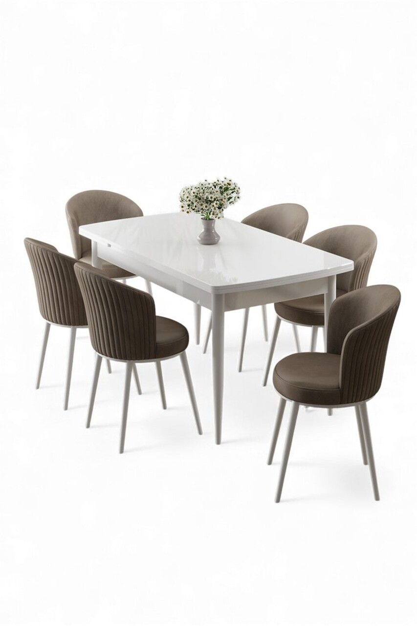 Set masa extensibila si scaune, Hanah Home, Asfel, Alb / Cappuccino - view 2
