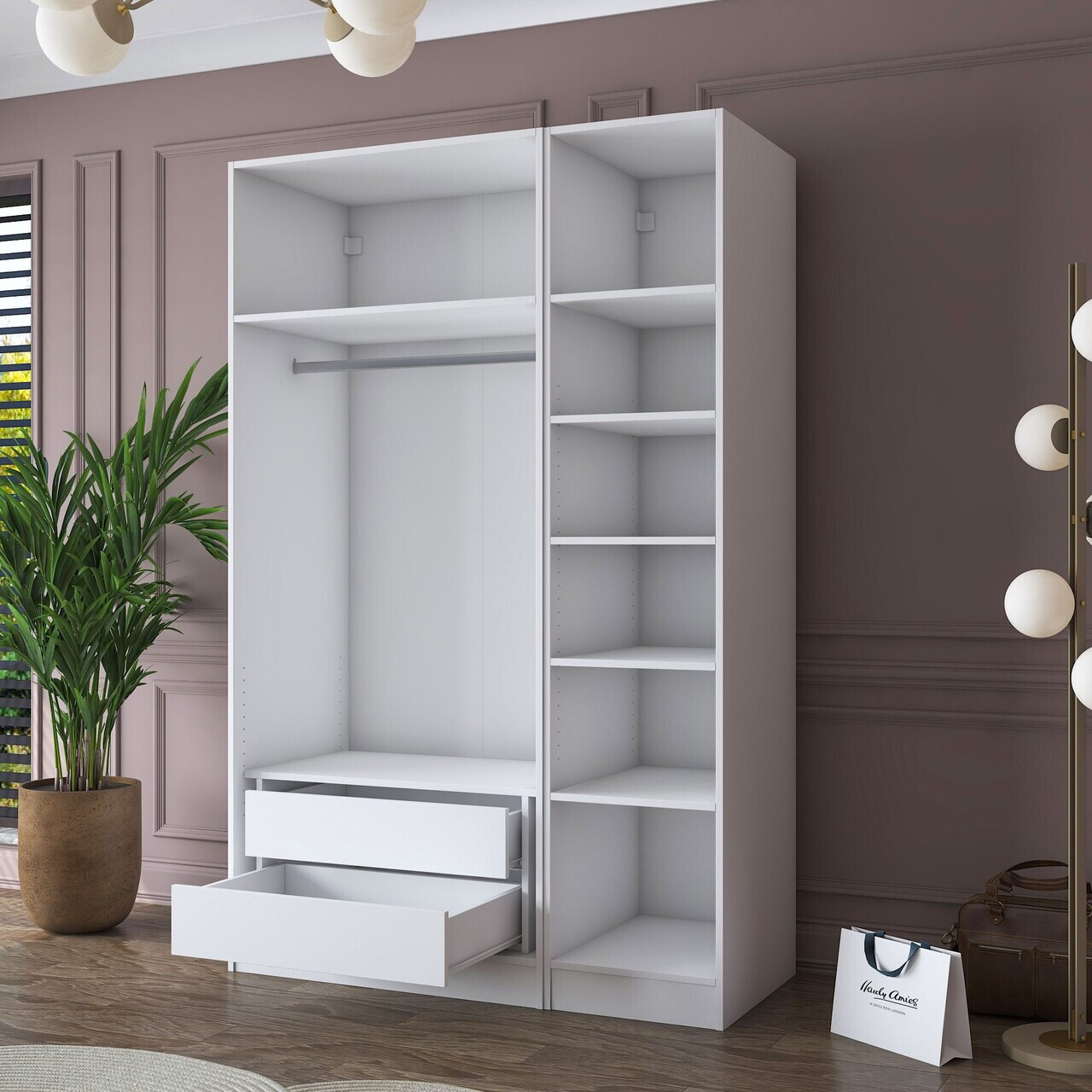 Dulap pentru haine, Hanah Home, BA155, 135x210x57.5 cm, PAL melaminat, Alb - view 5