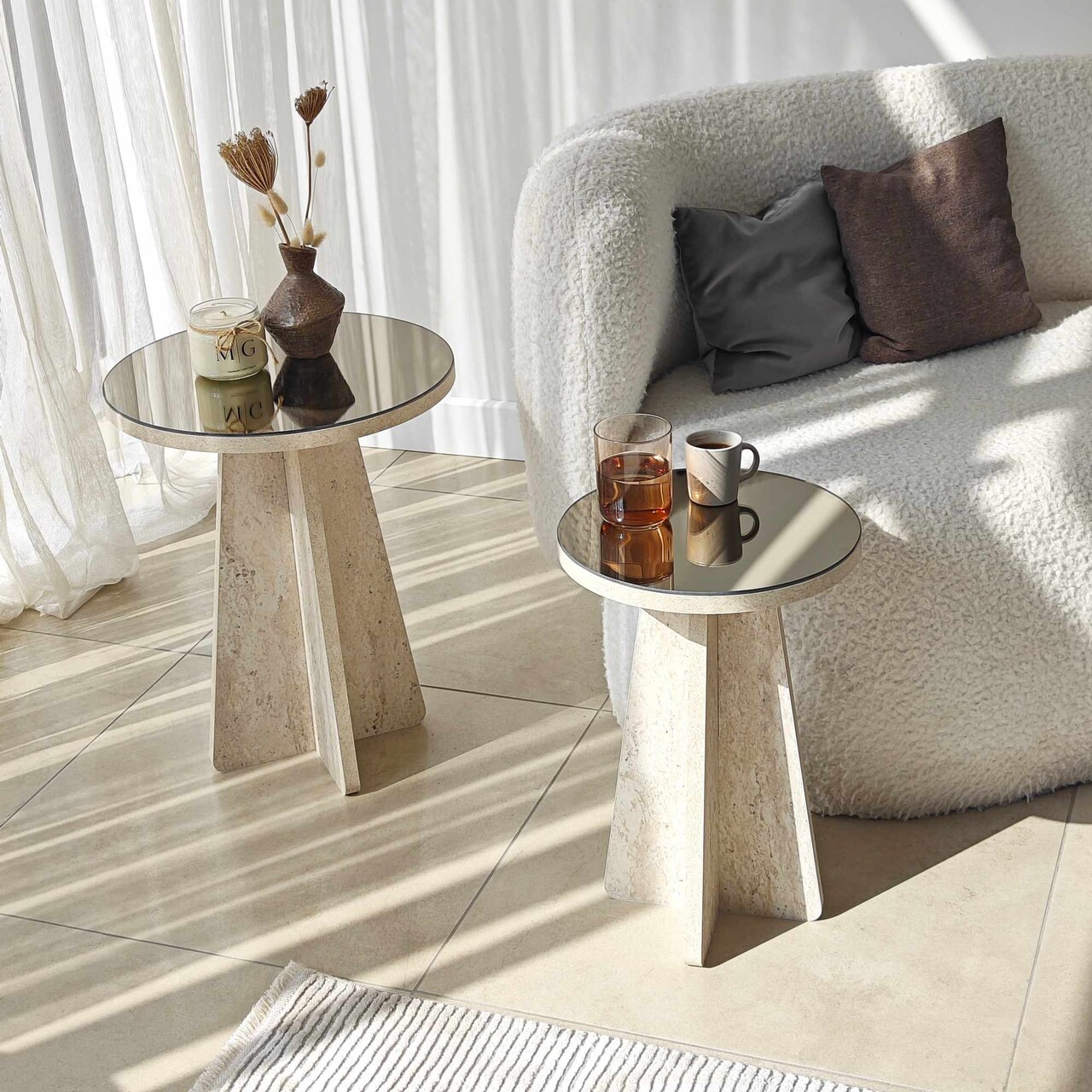 Set masute 2 piese, Hanah Home, Luna, PAL, Travertine / Bronze - imagine 3
