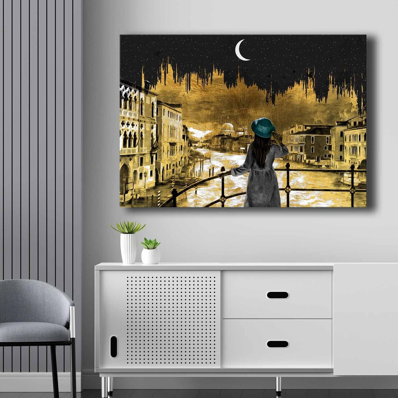 Tablou decorativ, 70100NISC-042, Lemn, Auriu / Albastru / Alb / Negru