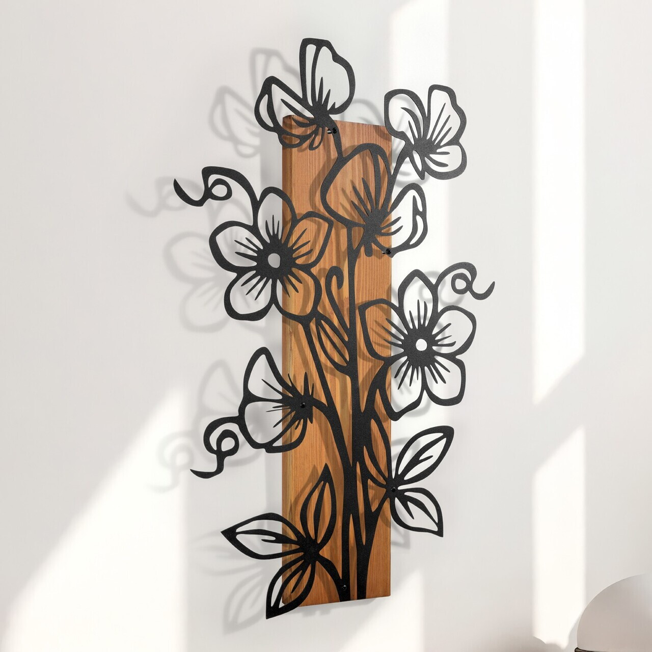 Decoratiune de perete, Fleuria, Cadru: Lemn (Grosime: 2 cm), Nuc negru