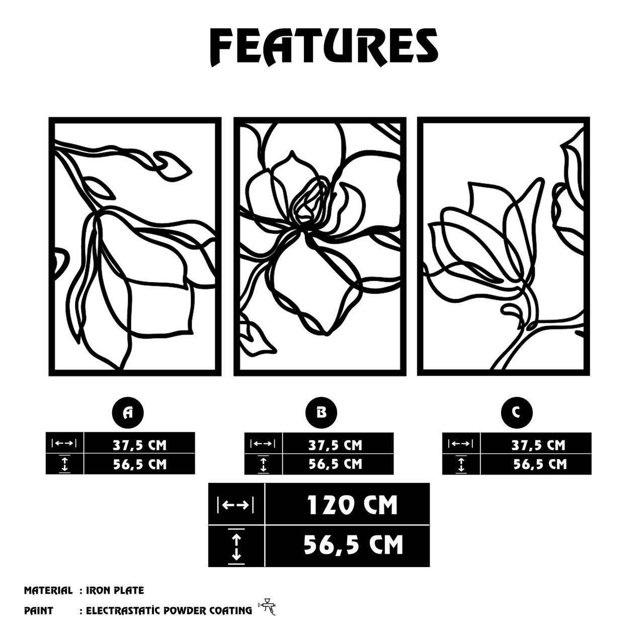Decoratiune de perete, Adda, Dimensiuni: 120 x 56,5 cm, Negru - view 6