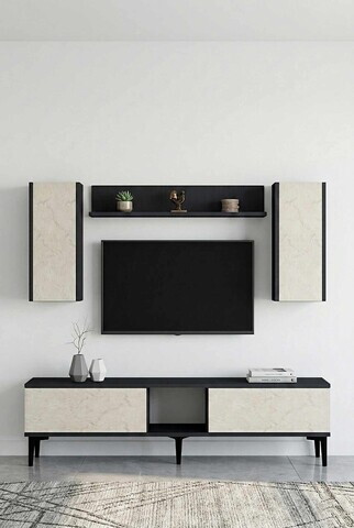 Comoda TV, Hanah Home, Didema 150, 150x40.5x30 cm, Antracit / Travertin