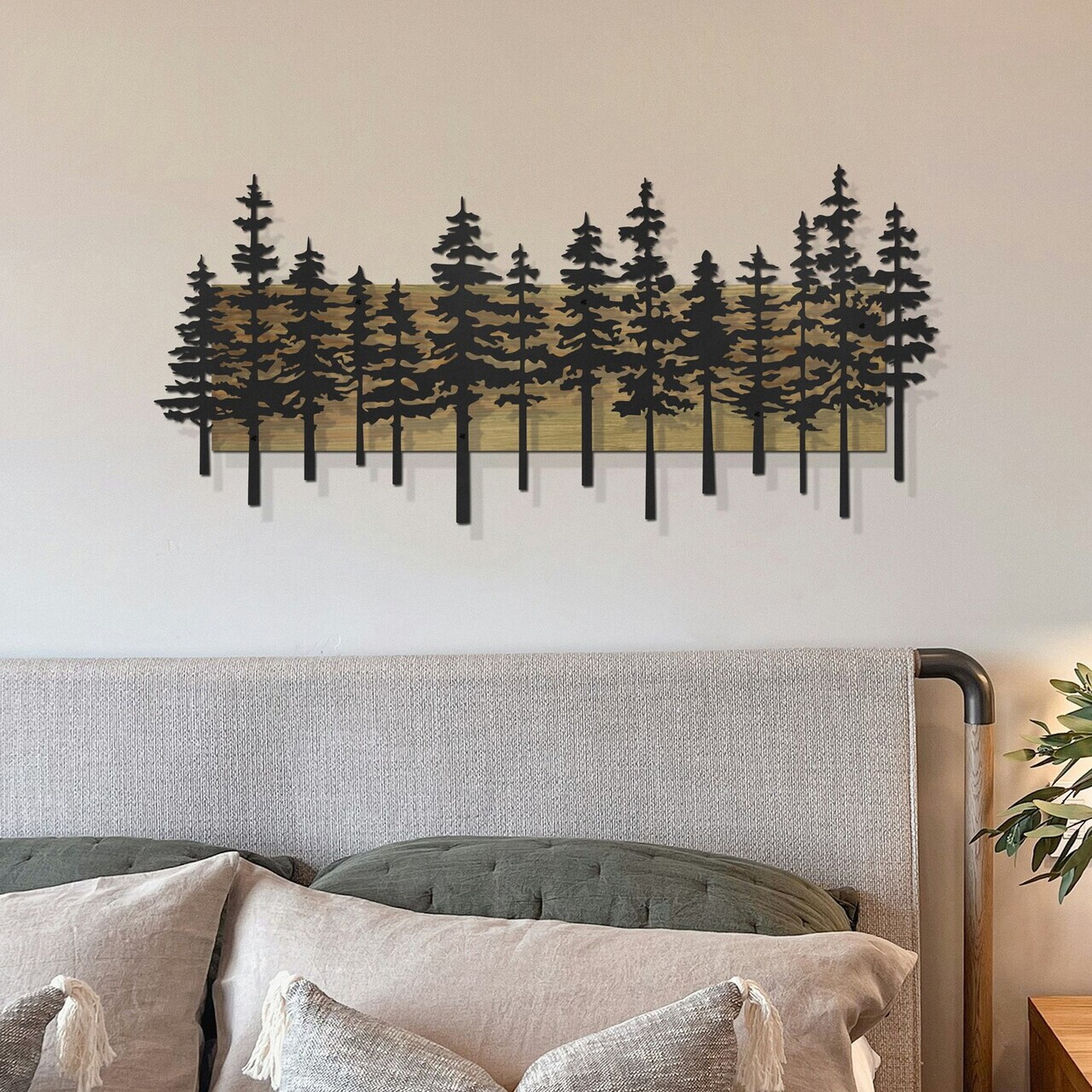 Decoratiune de perete, Nordic Pine, Cadru: Lemn (Grosime: 2 cm), Verde/Negru — imaginea 3