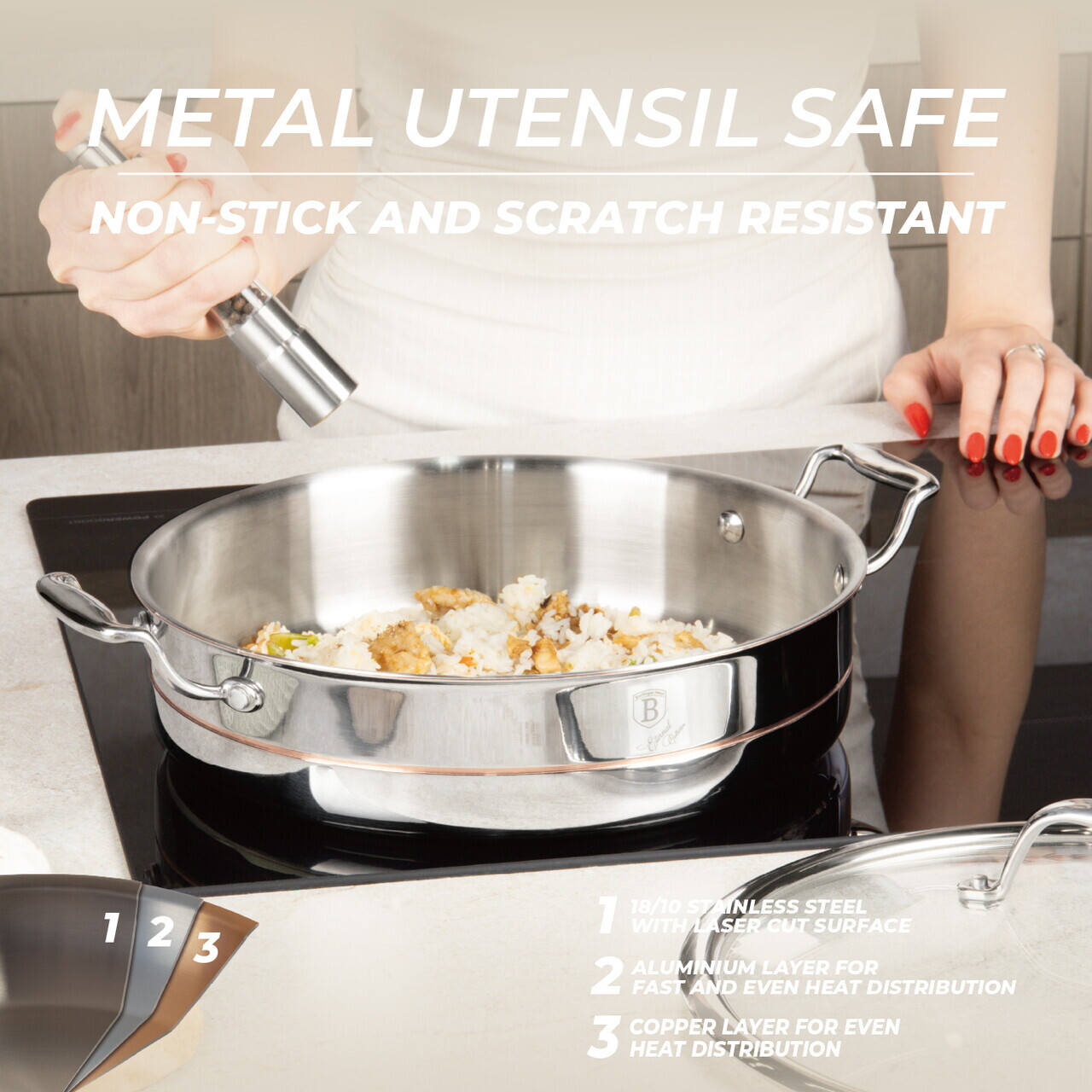 Oala cu capac Berlinger Haus, Copper Touch, 28 cm, inox, argintiu - imagine 11