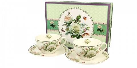 Set 2 cesti cu farfurie Edith, Duo, 250 ml, portelan, multicolor