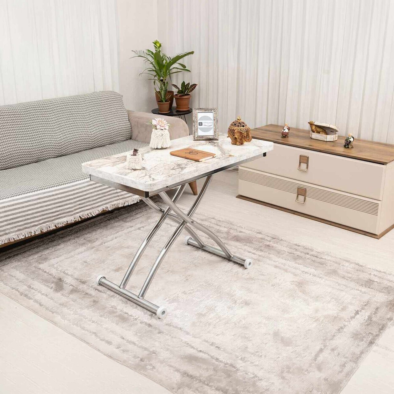 Masuta de cafea, Hanah Home, Mini Juppo Ext, MDF, Marmură albă / Crom — imaginea 2