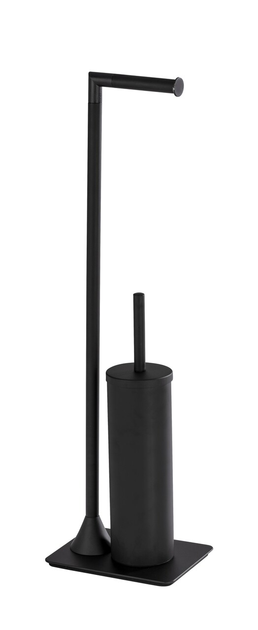 Suport hartie igienica si perie de toaleta Freestanding Hella, Wenko, 15 x 20 x 69 cm, inox/silicon, negru - 1 | YEO