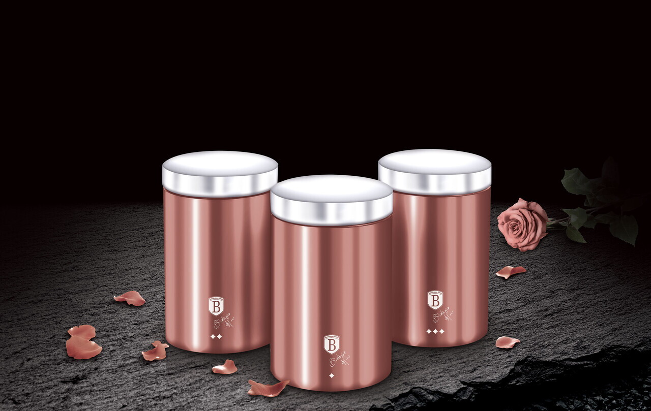 Set 3 recipiente depozitare Berlinger Haus, I-Rose, 11x17.8 cm, inox, roz/argintiu - imagine 6