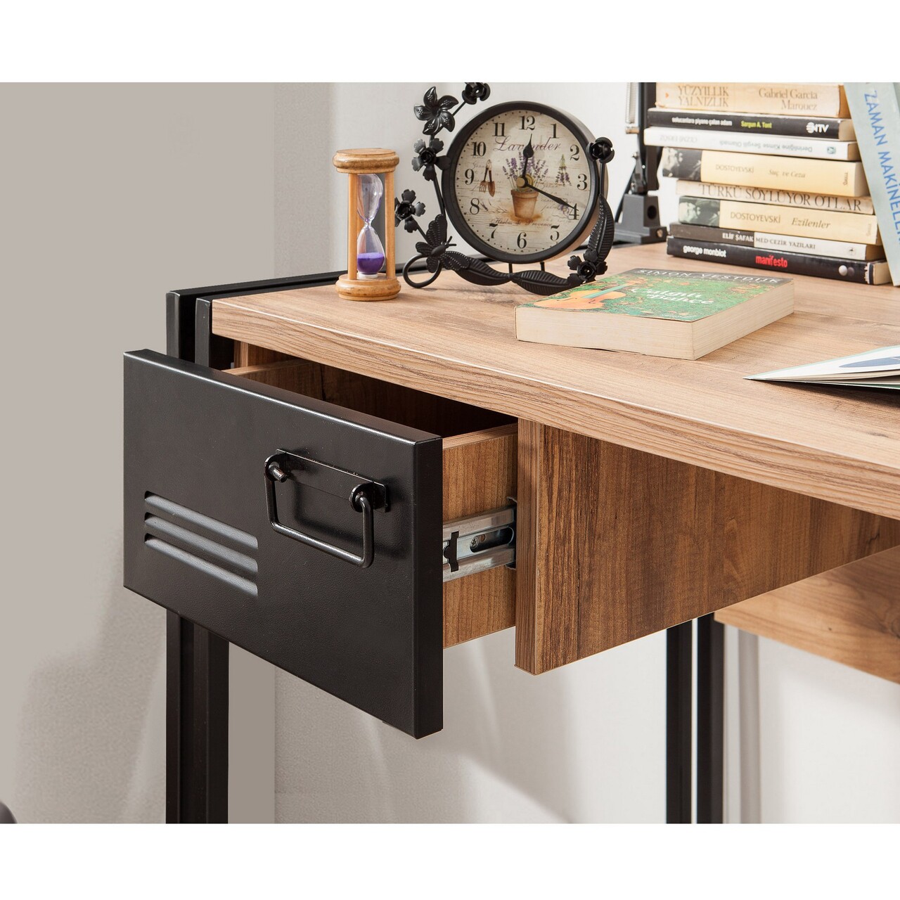 Set de mobilier pentru camera de studiu, Hanah Home, COSMO-TKM.8, Pin Atlantic / Negru — imaginea 9