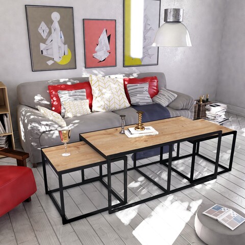Set 3 masute de cafea, zena home, gigante, 120 x 50 x 60 cm, pal melaminat, stejar/negru