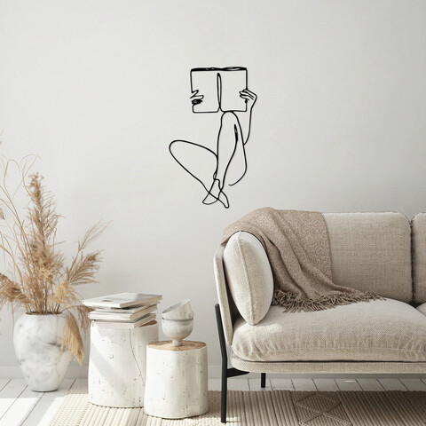 Decoratiune de perete, book reading, metal, dimensiune: 43 x 70 cm, negru