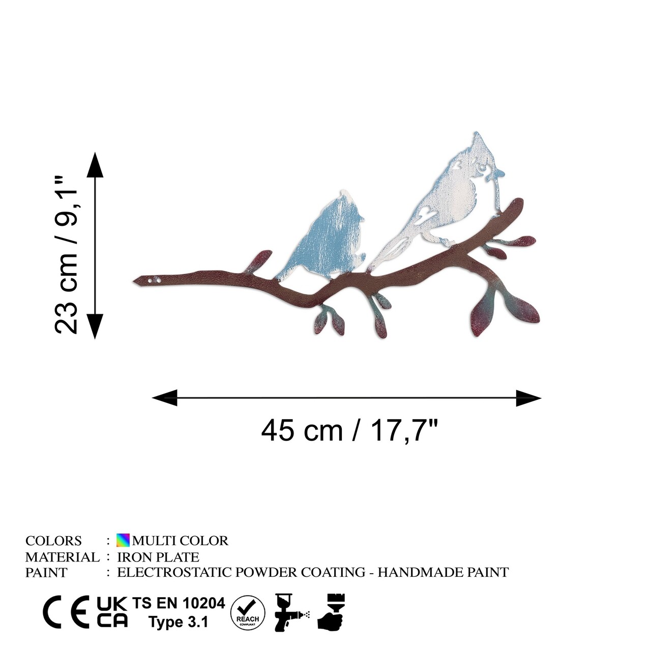 Obiect decorativ de grădină, Bird on the branch 27, 23x45 cm, Multicolor - imagine 6