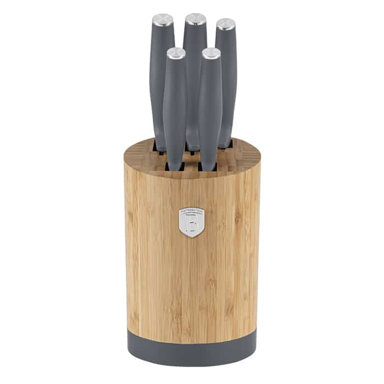 Set 5 cutite cu suport rotund Berlinger Haus, Aspen, inox/bambus, gri mat/natur - imagine 2