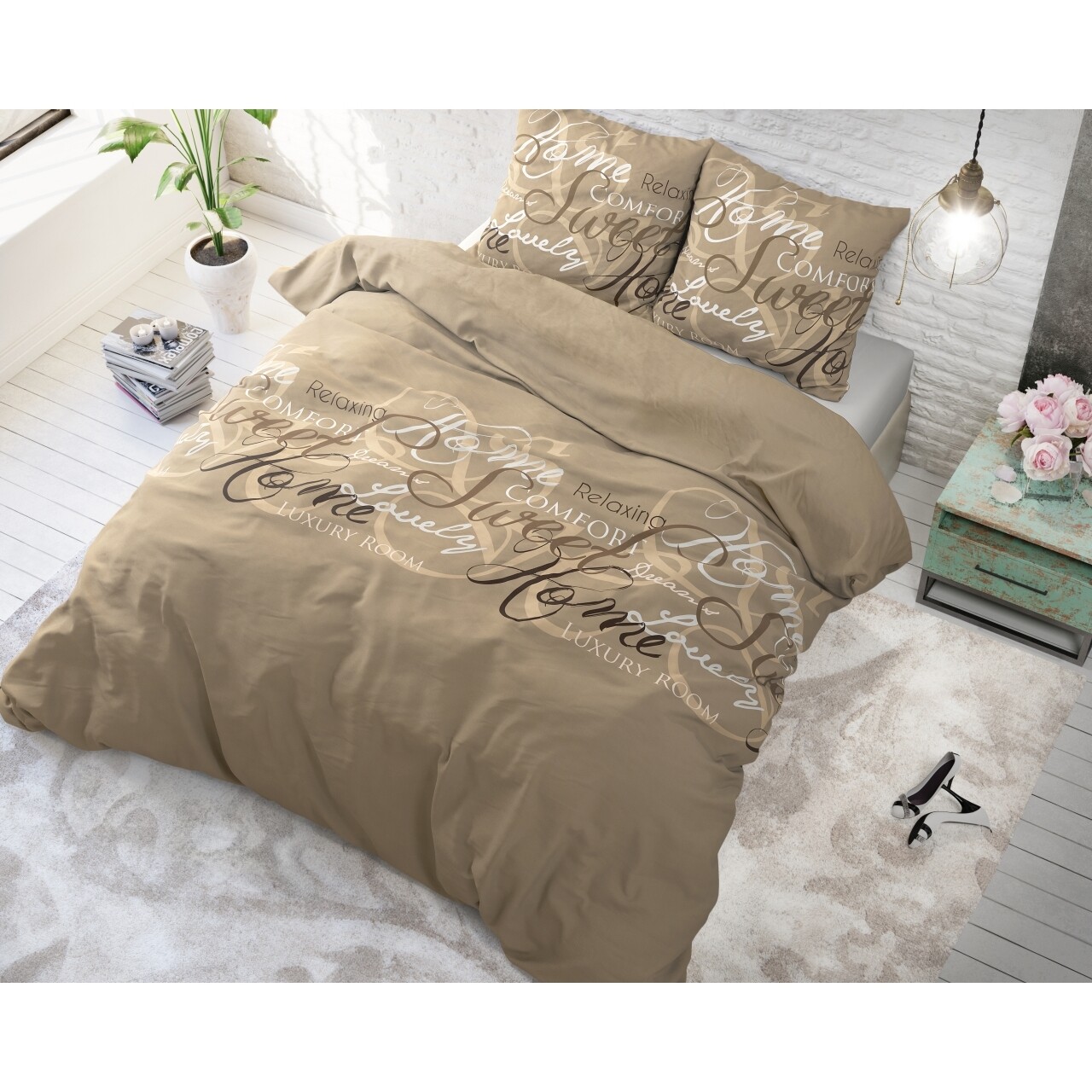 Lenjerie De Pat Dubla Royal Luxury Taupe, Royal Textile, 3 Piese, 200 X 220 Cm, 100% Bumbac, Multicolora