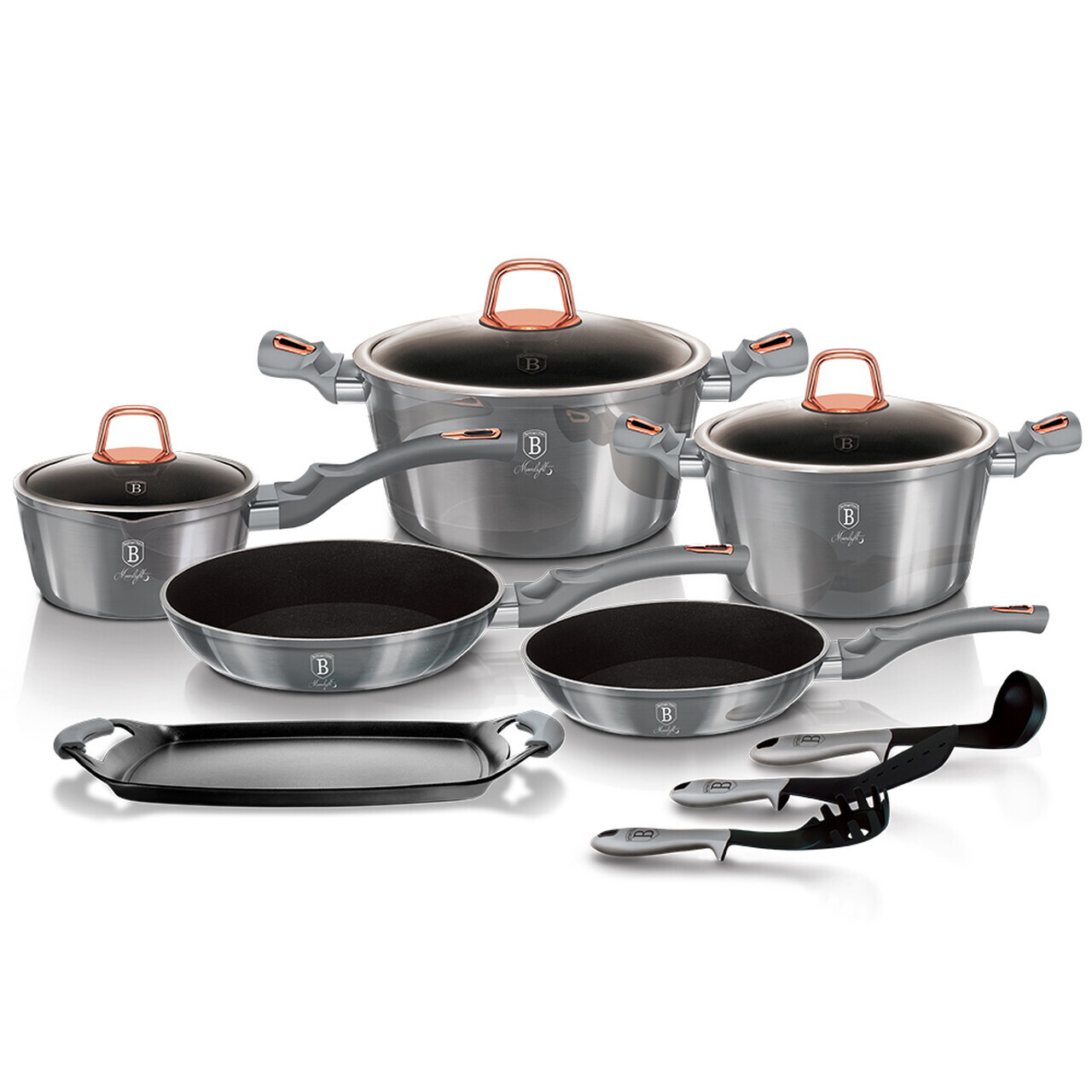 Set pentru gatit Berlinger Haus, Moonlight, 14 piese, aluminiu forjat, gri - view 5