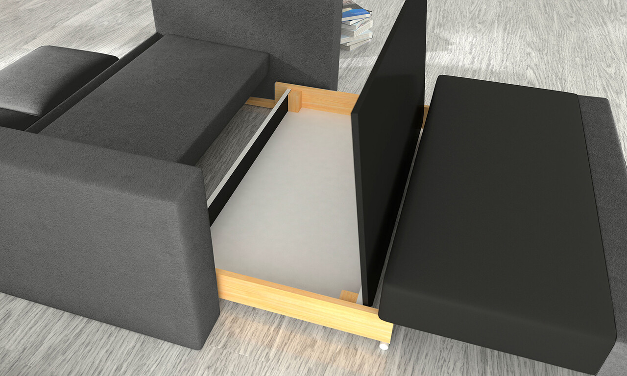 Canapea extensibila 2 locuri, ELTAP, Wave, 150x90x90 cm, lemn/poliester, gri inchis - 2 | YEO