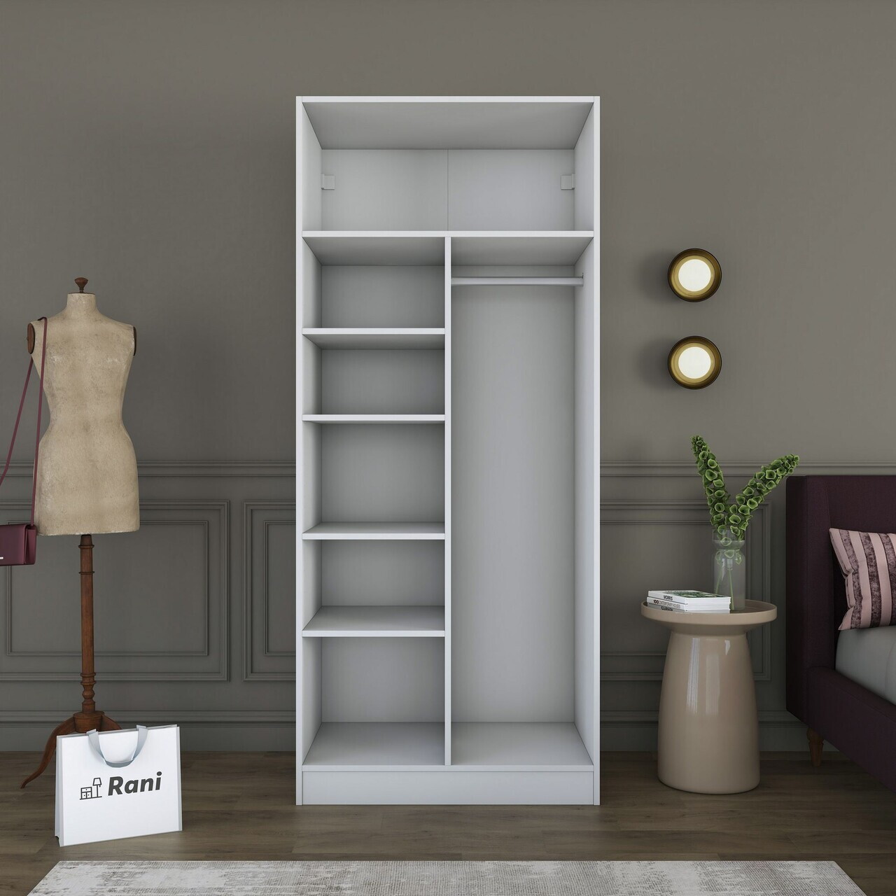 Dulap pentru haine, Hanah Home, BA225, 90x210x57.5 cm, PAL melaminat, Alb - view 9