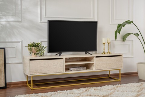 Comoda TV, Kalune Design, Escape 180, Travertin / Auriu