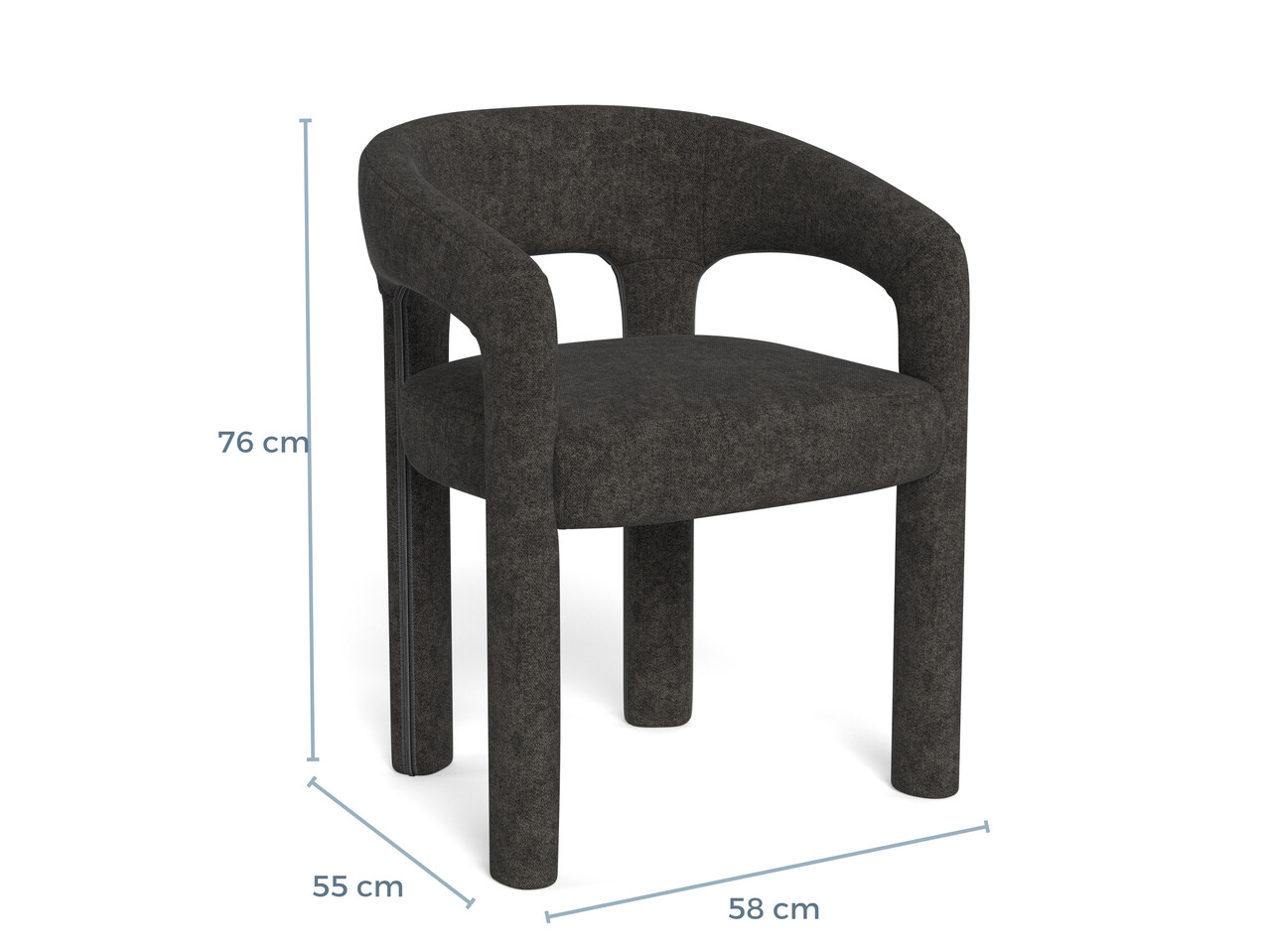 Scaun Cole, Actona, 58x55x76 cm, poliester/otel, gri inchis - view 4