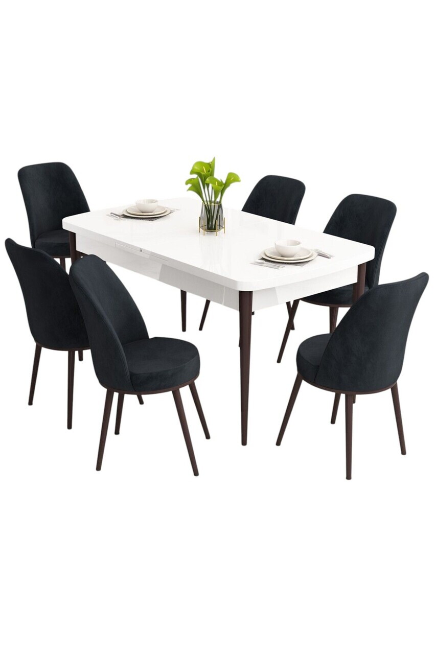 Set masa extensibila si scaune (7 piese), Hanah Home, Nix, Alb / Maro / Antracit — imaginea 2