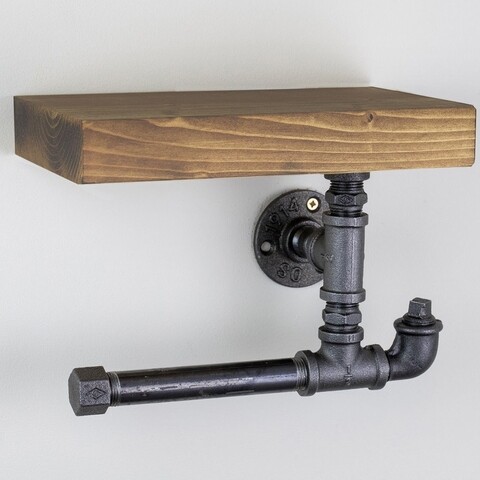 Suport pentru prosoape cu raft de lemn, Evila Originals, 30×13.5×18 cm, lemn de molid, maro/negru Accesorii baie & seturi de baie