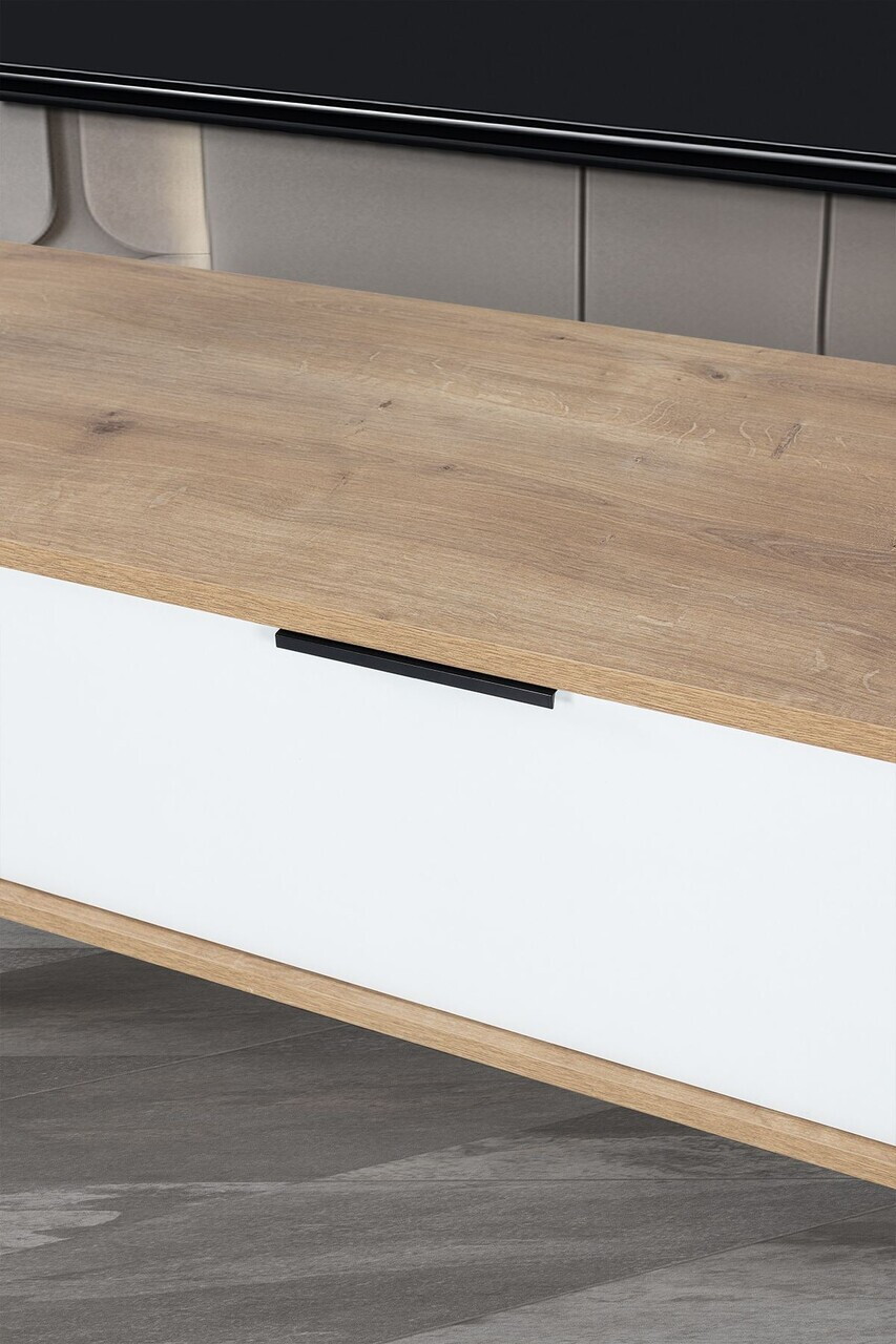 Comoda TV, Hanah Home, Mesir 3628, 160x47x35 cm, PAL, Stejar Safir / Alb — imaginea 6