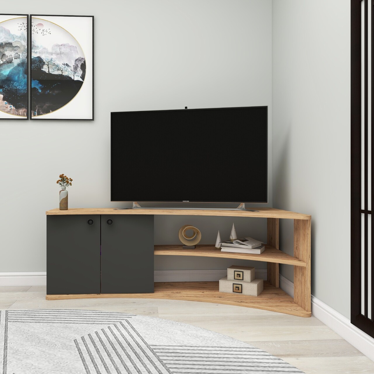 Comoda TV, Arnetti, Termera, 48.6x135x67.7 cm, PAL, Pin Atlantic / Antracit - 2 | YEO
