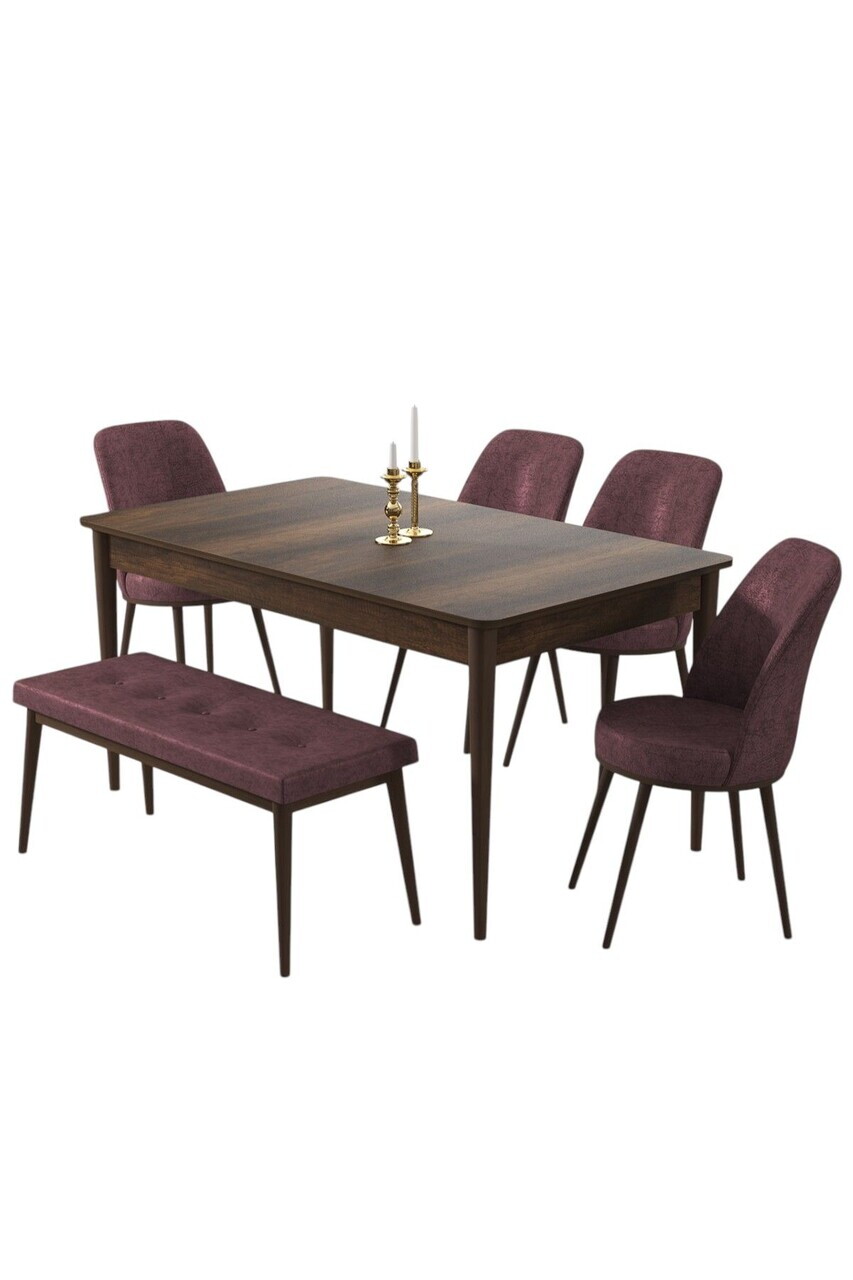 Set masa si 6 scaune, Hanah Home, Pir, Model baroc din lemn / Roz prăfuit — imaginea 2
