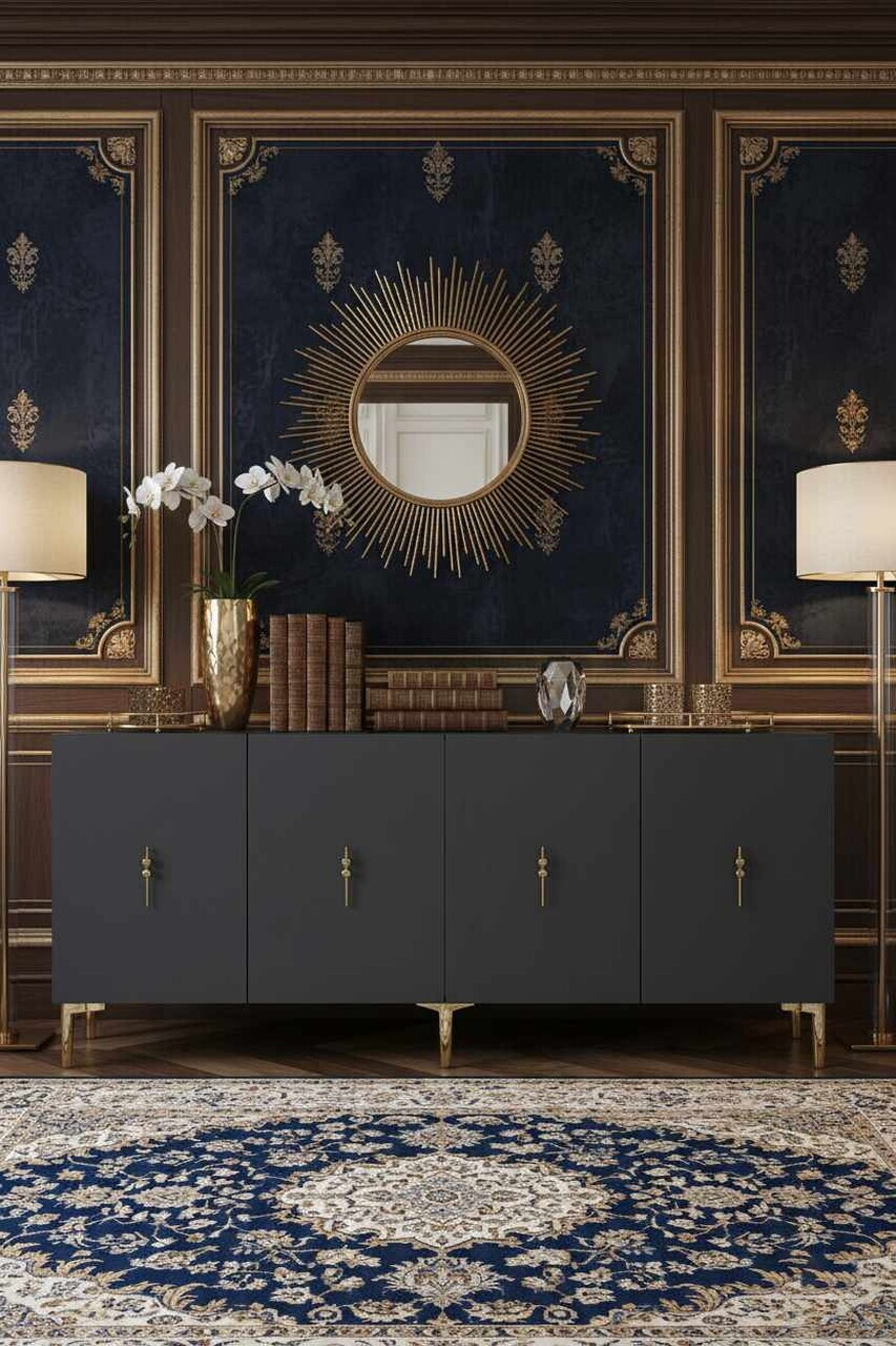 Consola, Hanah Home, Ayshe 180, 180x75x32 cm, Antracit / Aur — imaginea 2