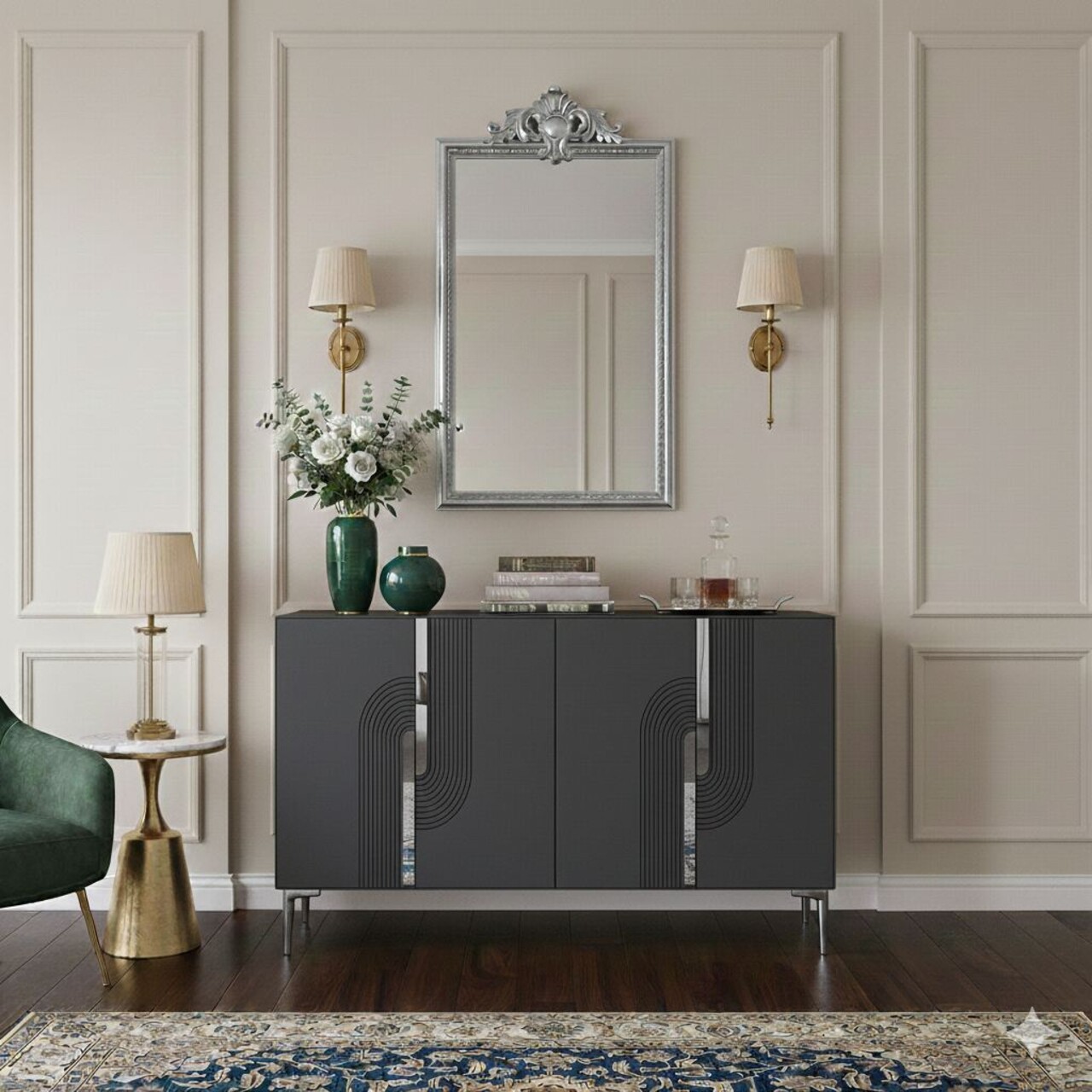 Consola, Hanah Home, Meyra 120, 120x75x32 cm, Antracit / Argintiu - view 2