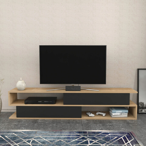 Comoda tv, retricy, cortez, 160x35.3x38.6 cm, pal, stejar / antracit