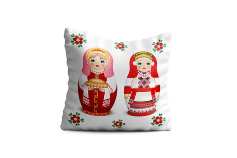 Perna decorativa matryoshka, oyo kids, 43x43 cm, poliester, roz/rosu