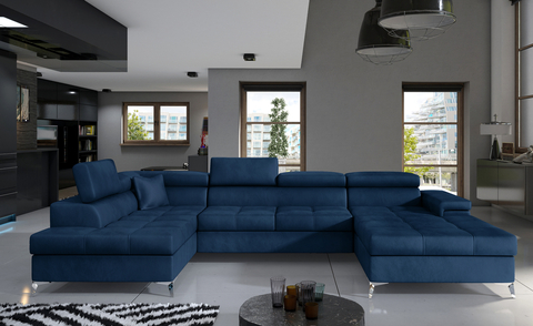 Coltar extensibil stanga 5 locuri ELTAP, Edr-15, Eduardo, 337x205x88 cm, lemn/poliester, albastru inchis
