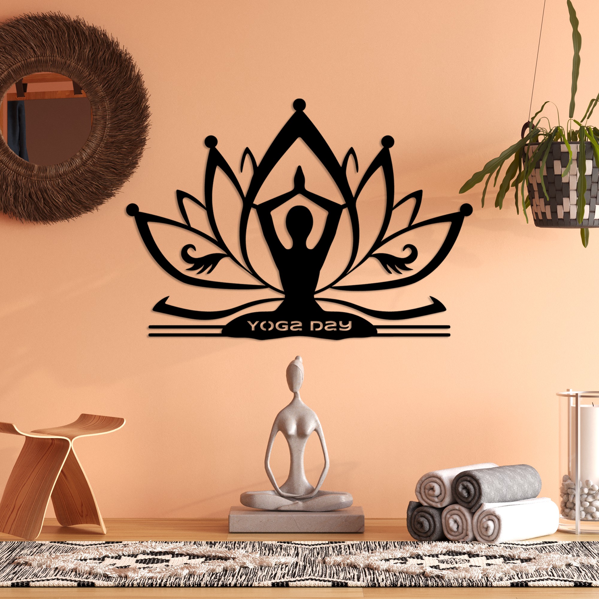 Decoratiune de perete, Yoga 30, Dimensiune: 60 x 42 cm, Negru