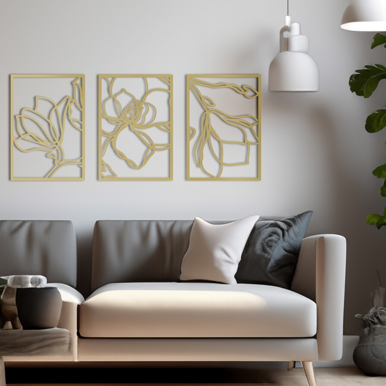 Set de accesorii decorative de perete din metal, RT-NMD-072, Dimensiune: 58,5 x 41 cm (3 bucăți), Auriu — imaginea 3