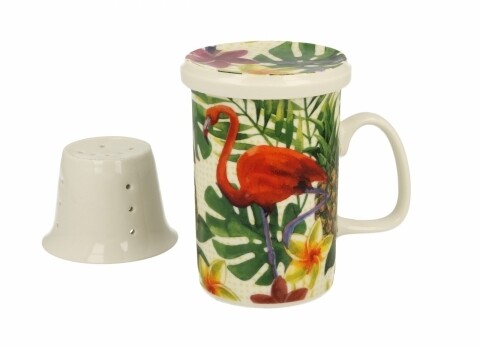 Cana cu infuzor Flamingo, Duo, 320 ml, portelan, multicolor
