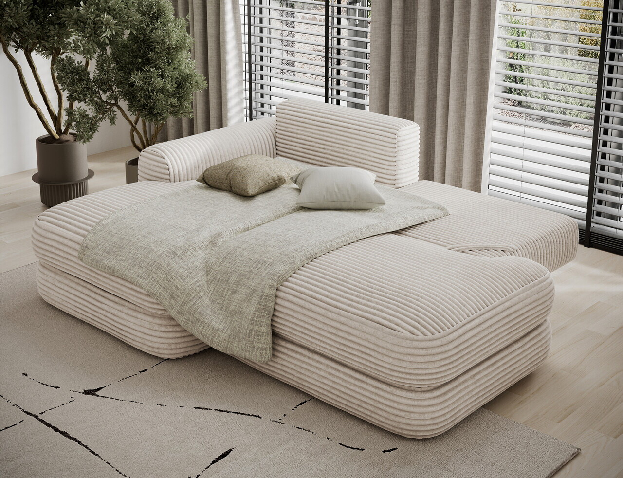 Coltar extensibil stanga 3 locuri ELTAP, Ripeli, 217x175x96 cm, lemn/catifea din poliester, alb — imaginea 6