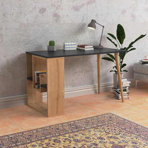 Birou, Lagomood, Sally, 120×72.8×60 cm, Antracit / Stejar Lagomood