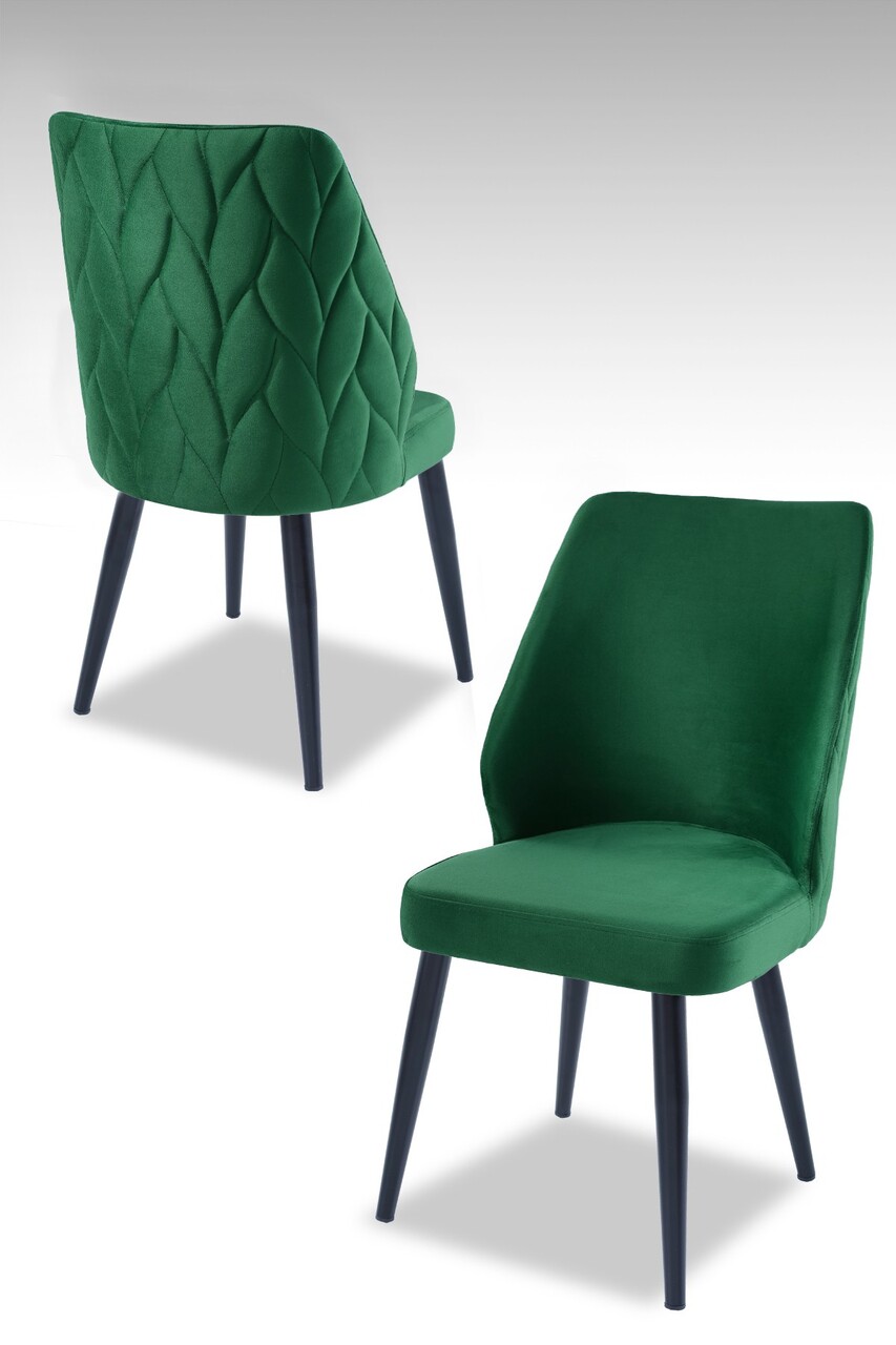 Set scaune 4 piese, Beckley, Pufi, Verde/Negru