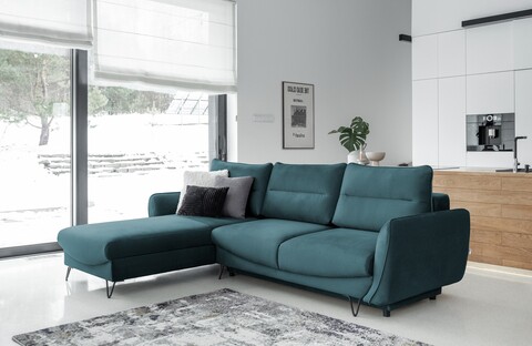 Coltar extensibil stanga 3 locuri ELTAP, LT-76MO, Silva, 276x201x100 cm, lemn/poliester, verde inchis